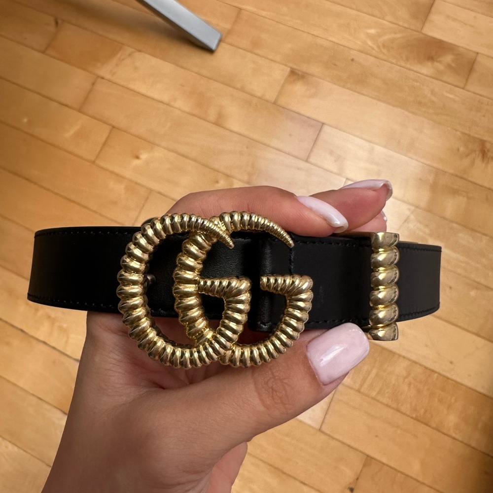 Gucci Black Belt with Gold GG Buckle